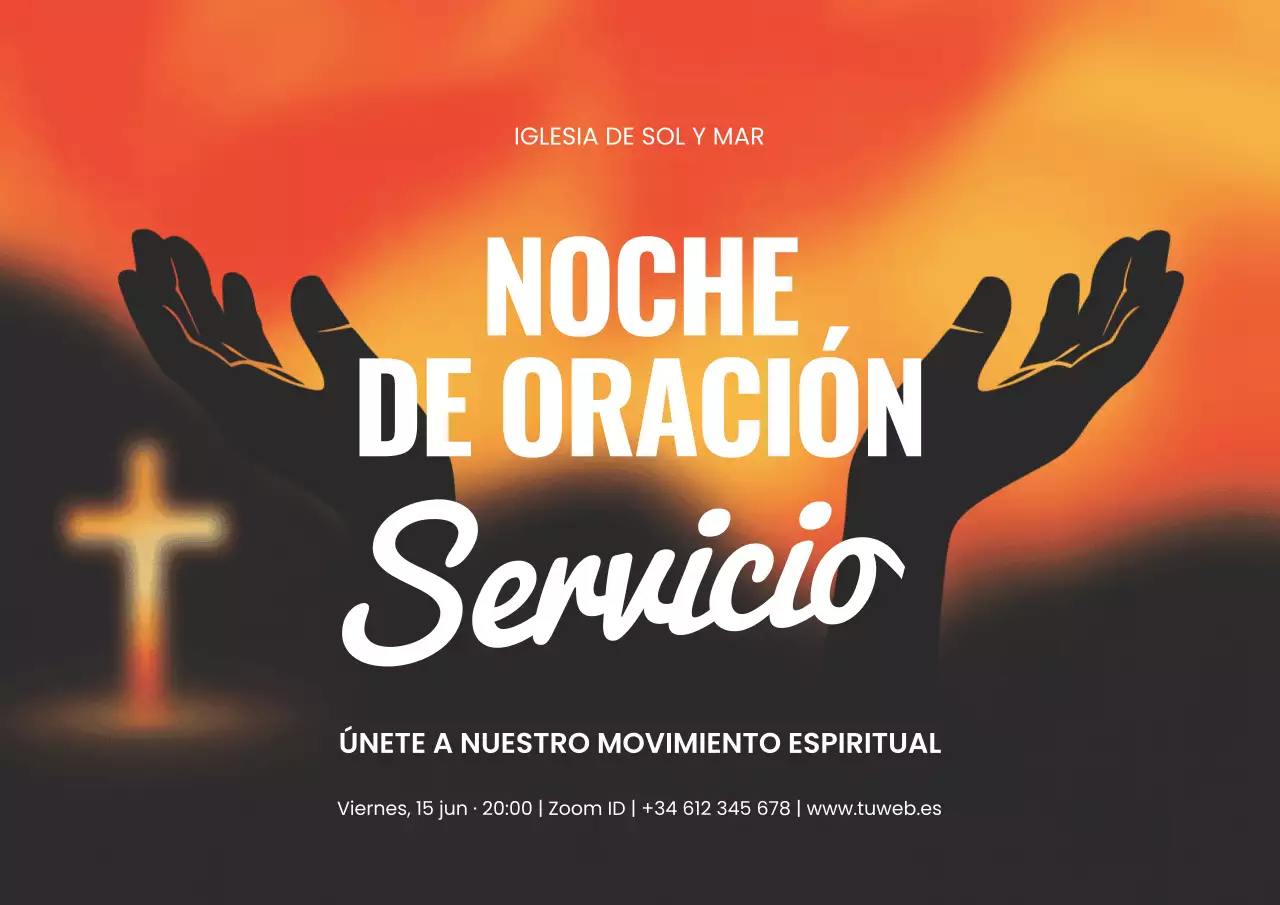 Cartel naranja de anuncio de oración moderna