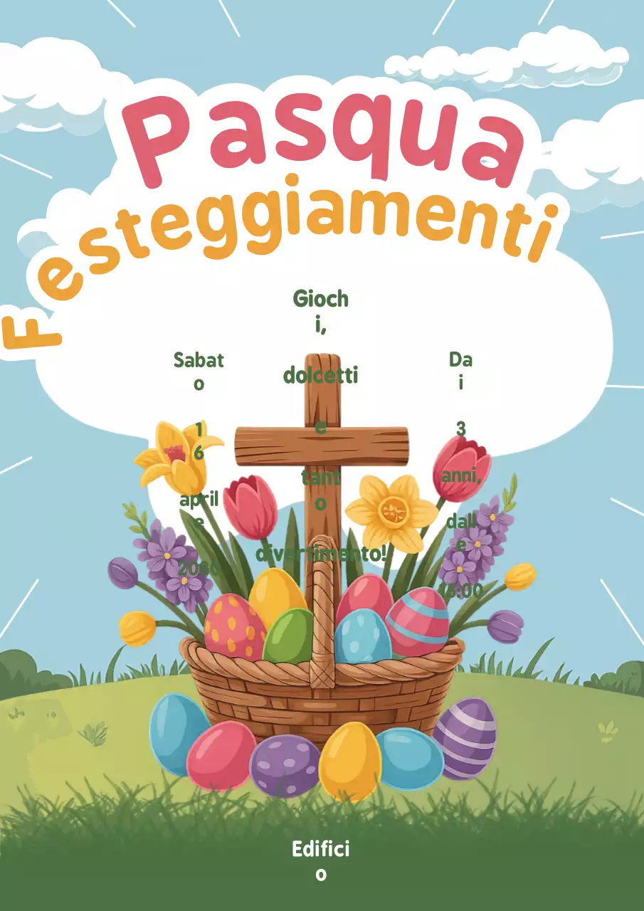 Manifesto colorato retrò per l'annuncio dell'evento pasquale