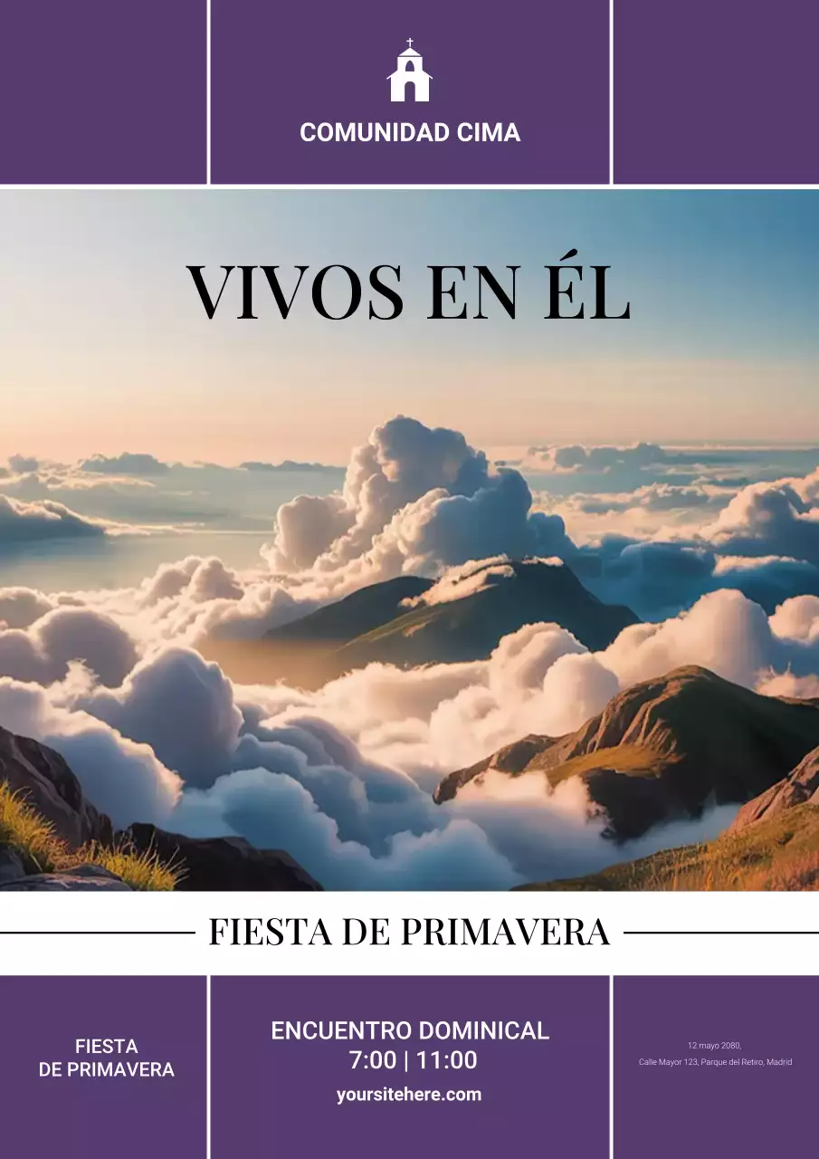 Cartel elegante morado para celebración de iglesia