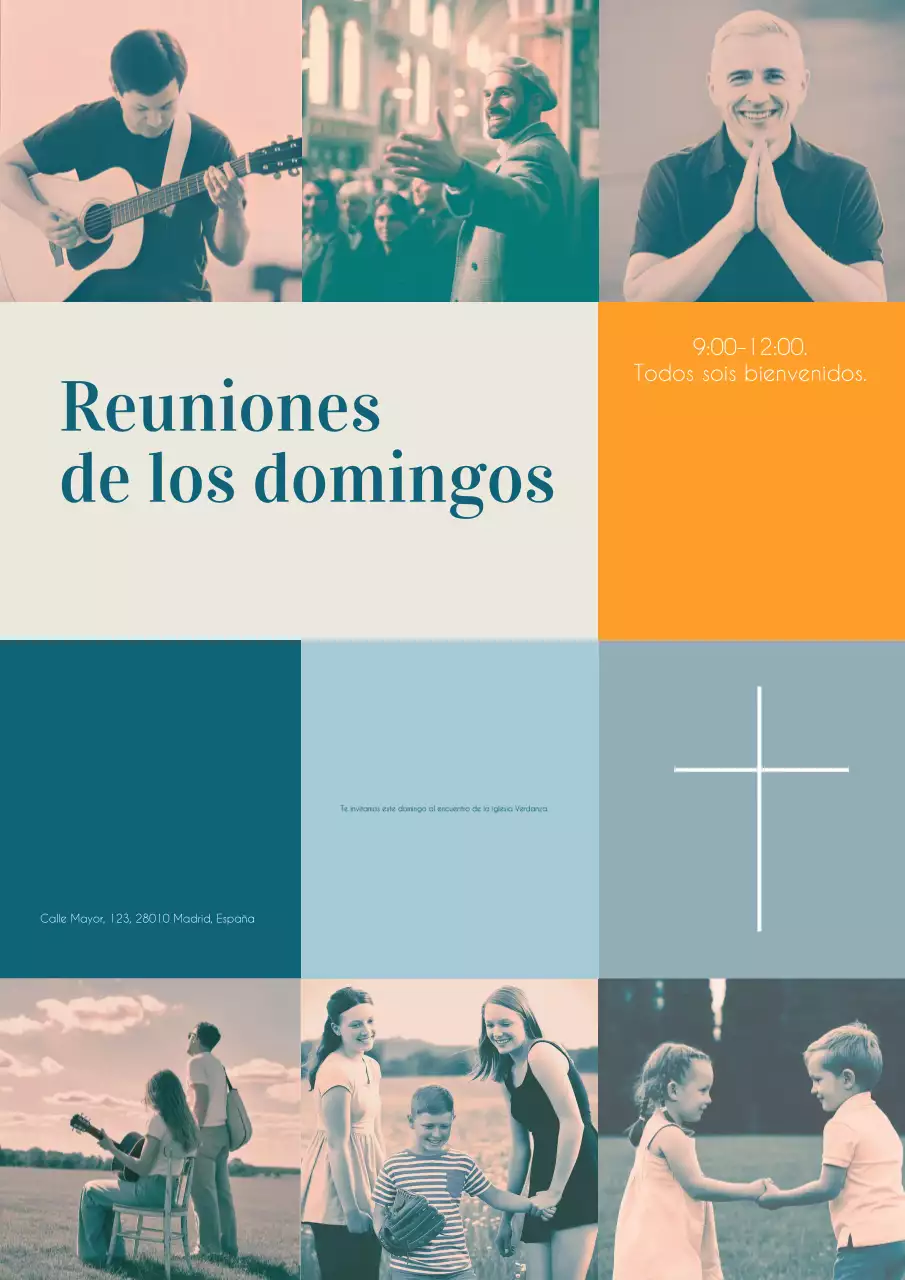 Póster de invitación a una iglesia moderna de color naranja