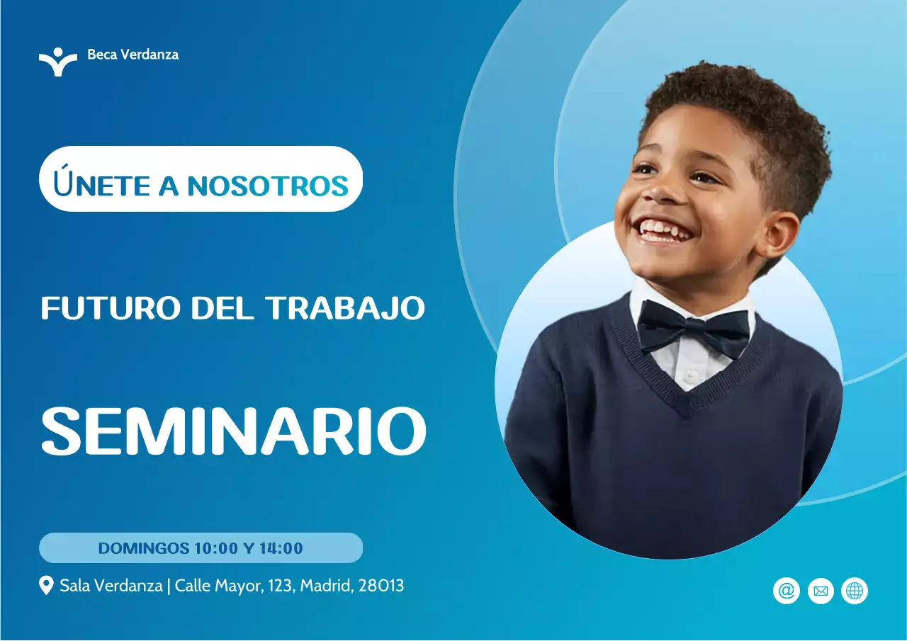 Póster de invitación al seminario Blue Modern Work