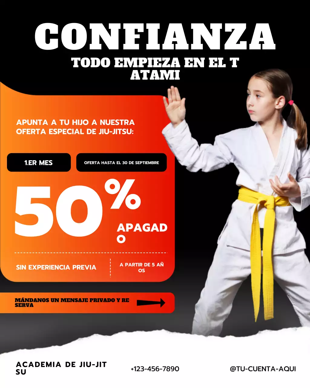Publicación de Instagram de la promoción de artes marciales modernas moradas