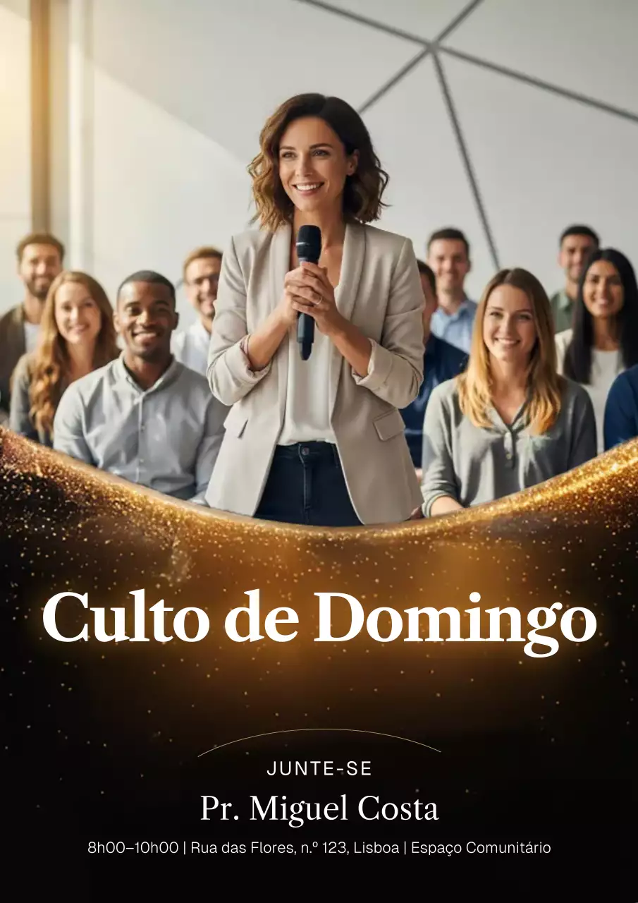 Cartaz de convite para a comunidade da Igreja Moderna Dourada