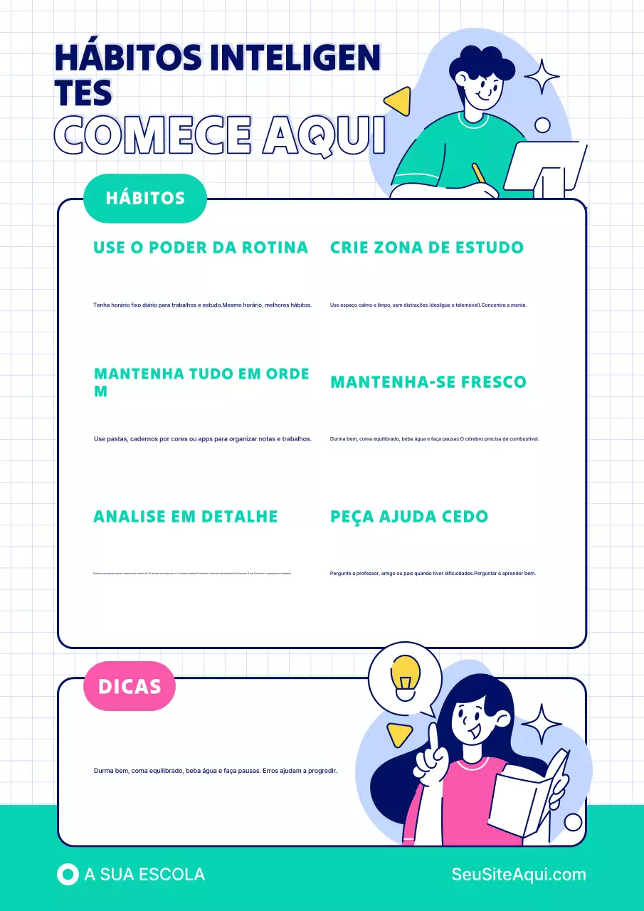 Cartaz informativo com dicas de estudo para o retorno às aulas