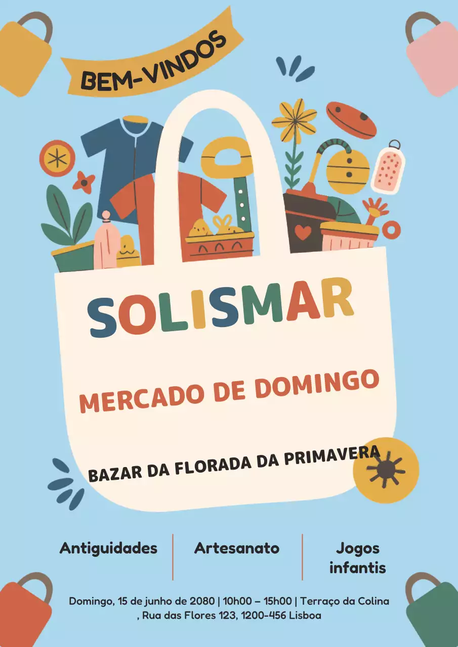 Cartaz de convite para evento de mercado retrô colorido