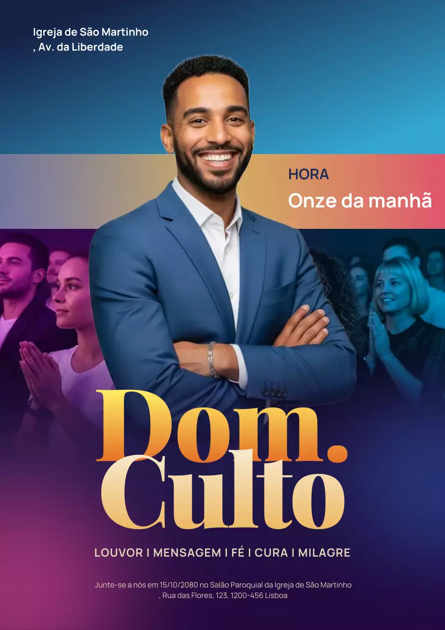 Cartaz de anúncio da Igreja Moderna Roxa