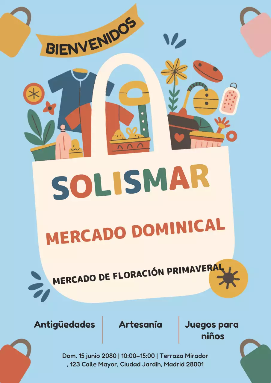 Cartel de invitación a evento de mercado retro colorido