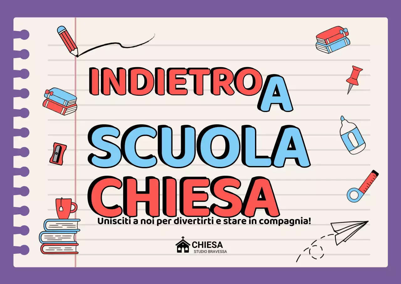 Manifesto dell'evento scolastico retrò viola