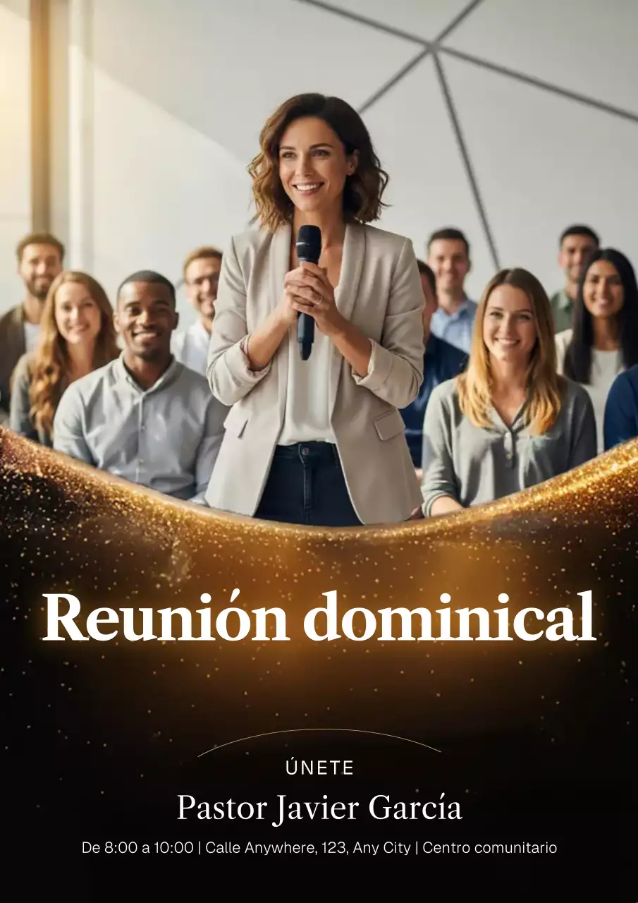 Póster de invitación a la comunidad de la iglesia moderna dorada