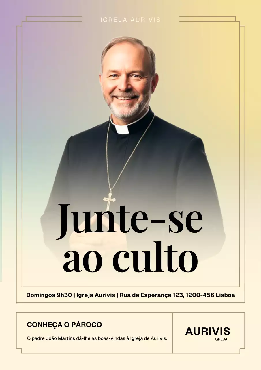 Cartaz de convite clássico bege para igreja