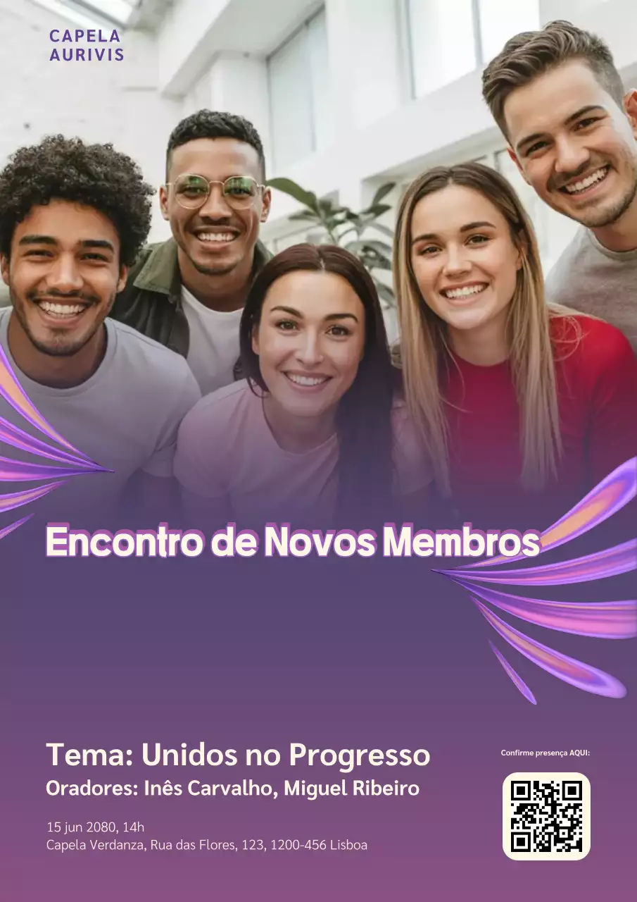 Cartaz de convite para a comunidade moderna roxa