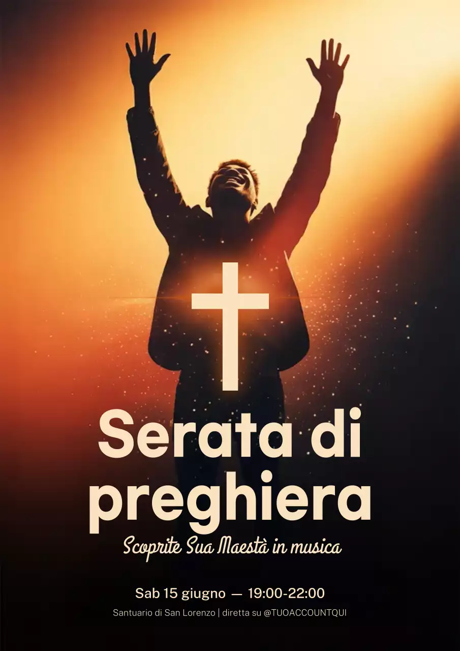 Manifesto arancione per l'annuncio dell'evento musicale ispiratore della chiesa