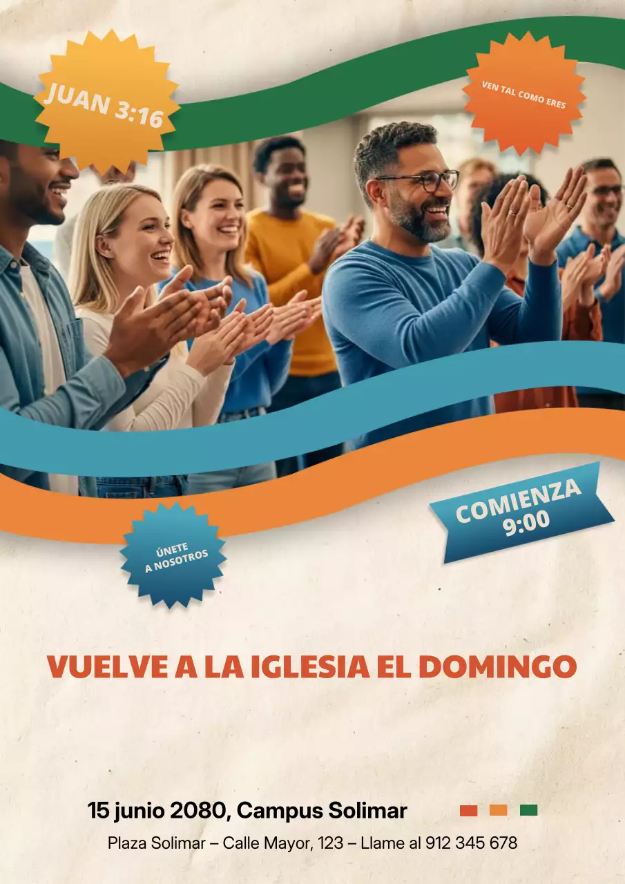 Cartel de anuncio de evento de la Iglesia Moderna Naranja