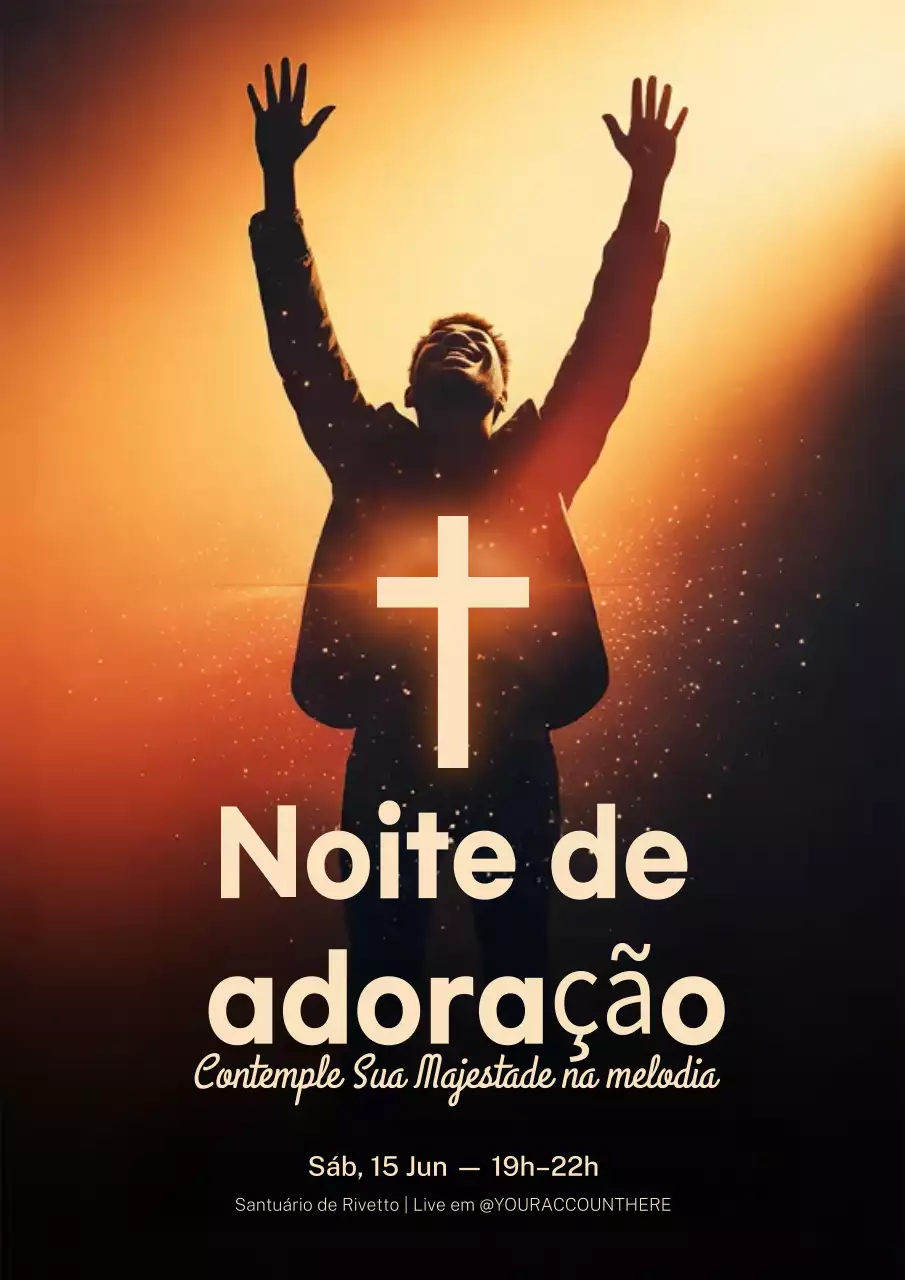 Cartaz de anúncio do evento de música sacra inspiradora em laranja