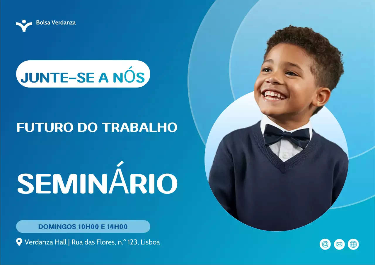 Cartaz de convite para seminário sobre trabalho moderno em azul