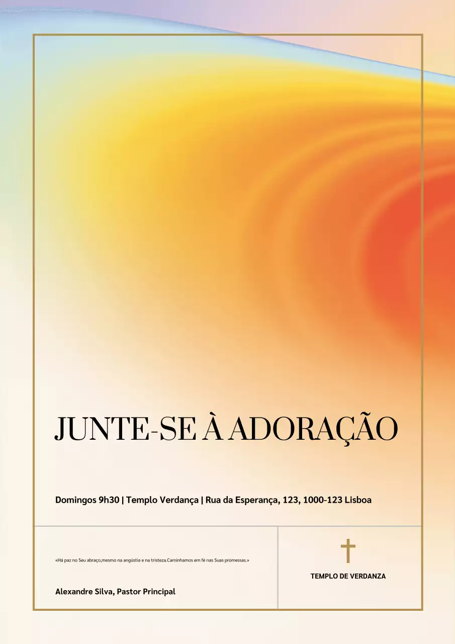 Cartaz de convite para adoração em tons de laranja