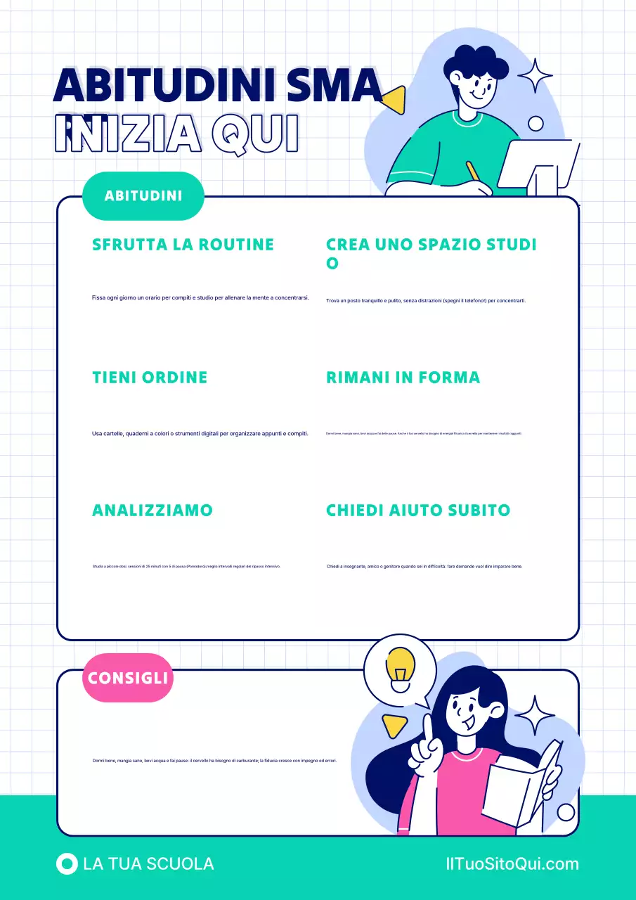 Poster informativo sui suggerimenti per lo studio del ritorno a scuola