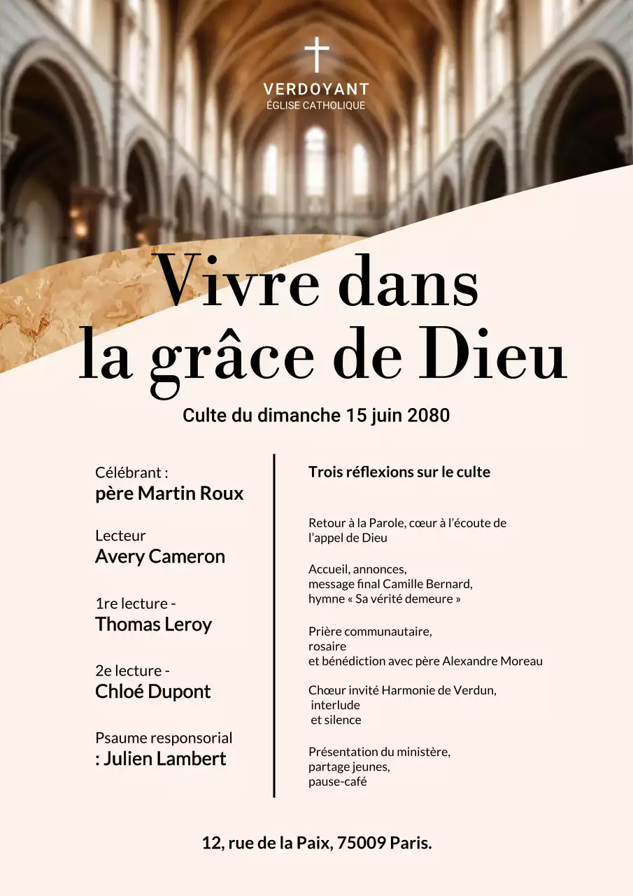 Affiche beige d'annonce de culte traditionnel