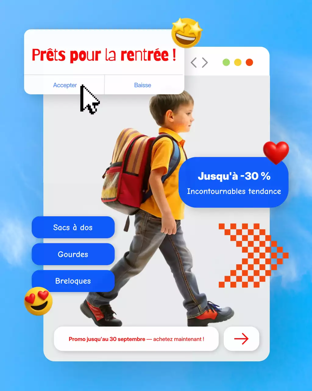 Publication Instagram de promotion de la rentrée scolaire moderne avec interface utilisateur et expérience utilisateur bleue et blanche