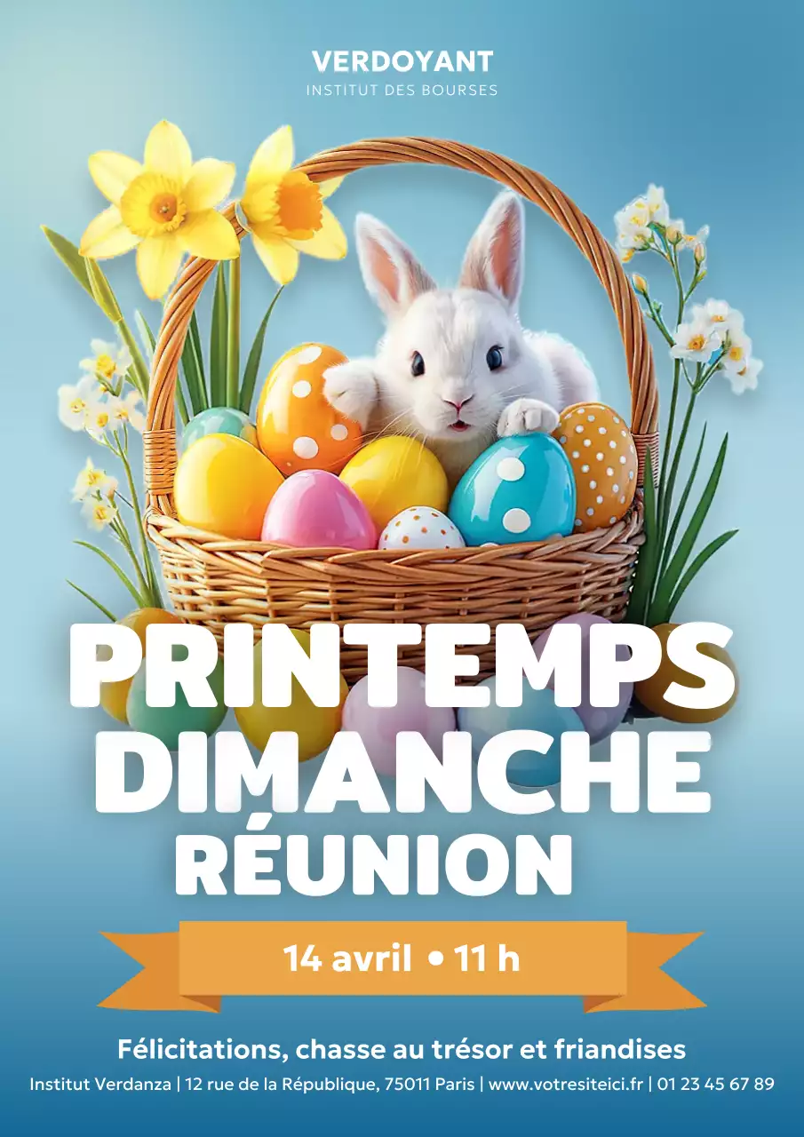 Affiche jaune annonçant un événement festif printanier