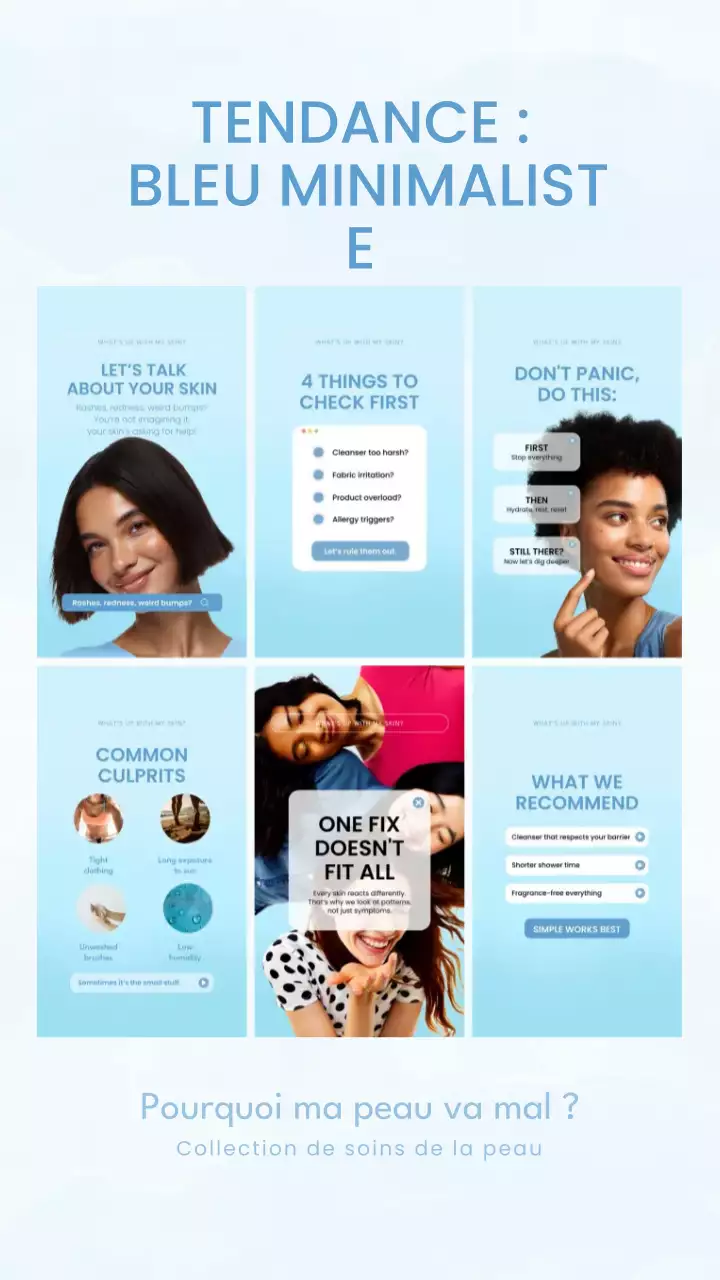 Guide de soins de la peau minimaliste bleu : publication Instagram