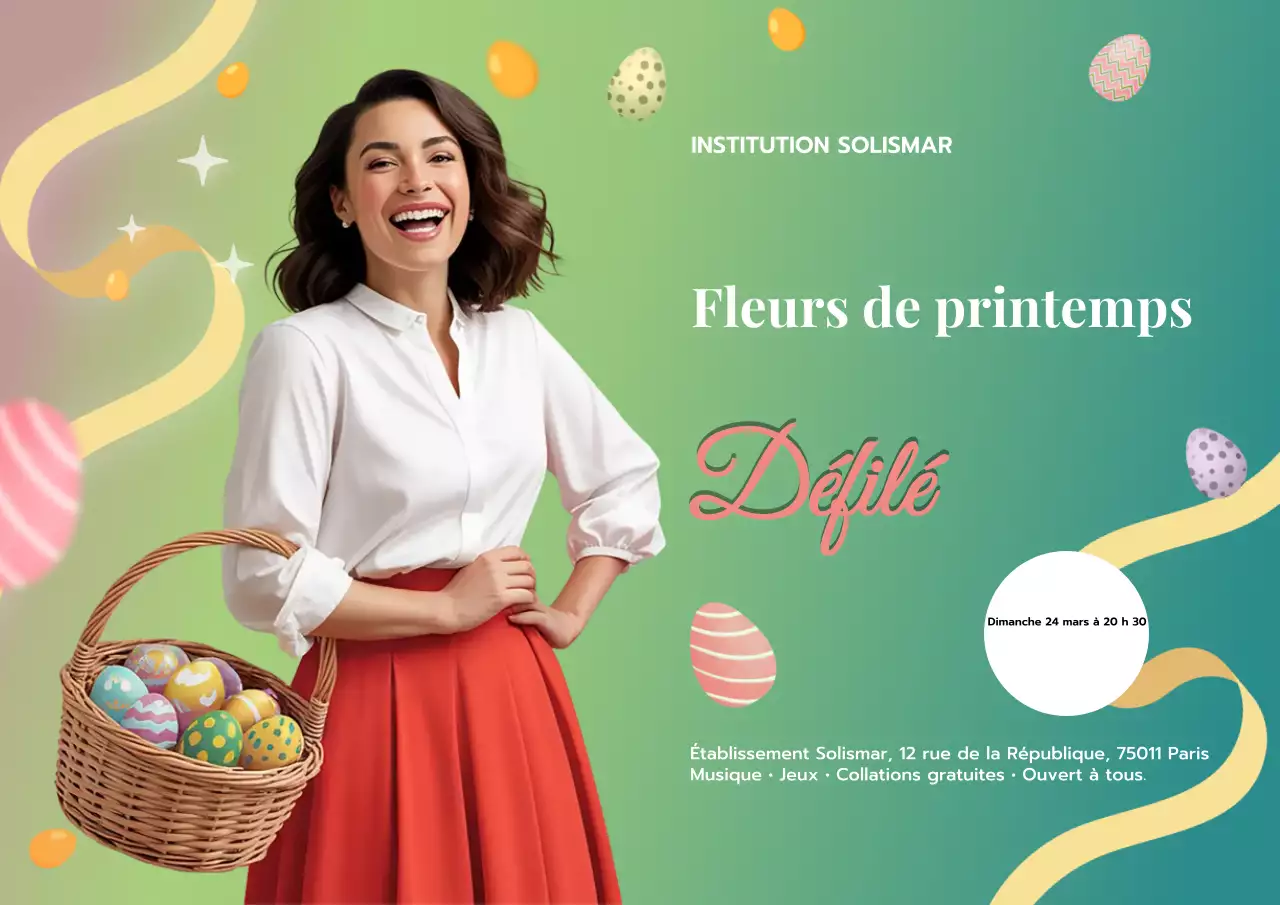 Affiche colorée et moderne annonçant un événement printanier