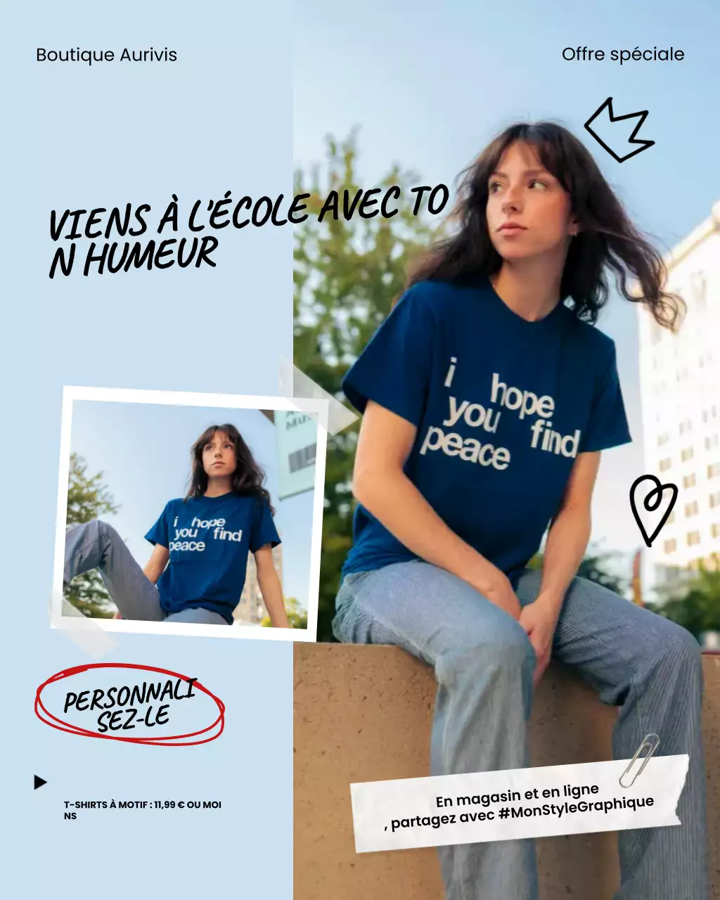 Publication Instagram promotionnelle sur les vêtements de rentrée scolaire Blue Bold et ludiques