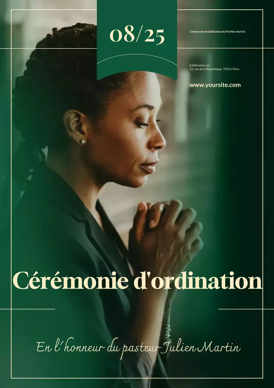 Affiche d'annonce d'ordination élégante et verte