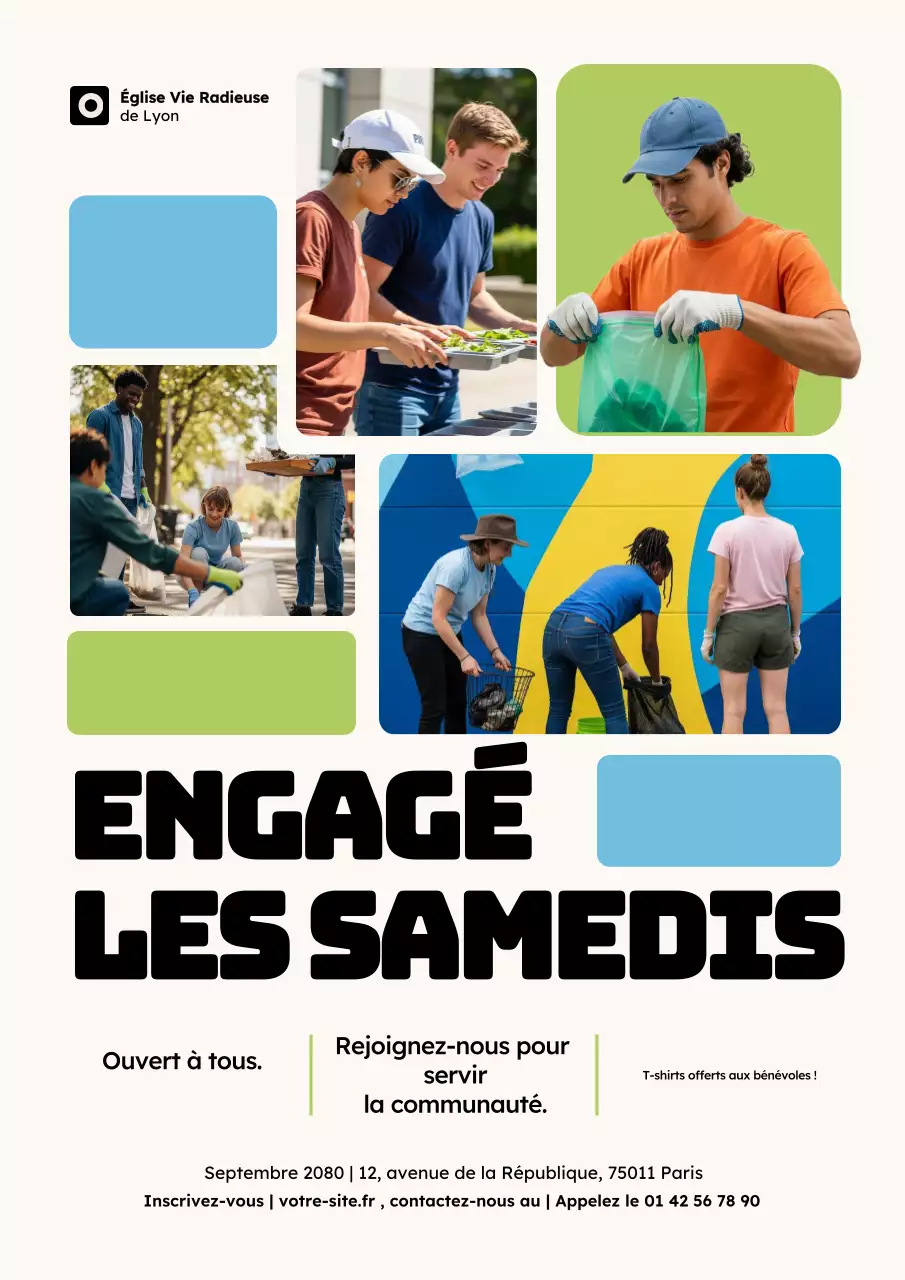 Affiche d'annonce de l'événement communautaire moderne vert et bleu