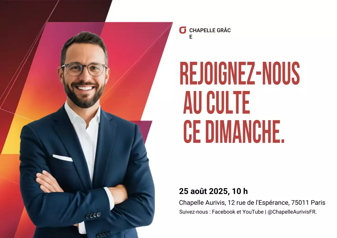 Affiche d'invitation au culte moderne rouge