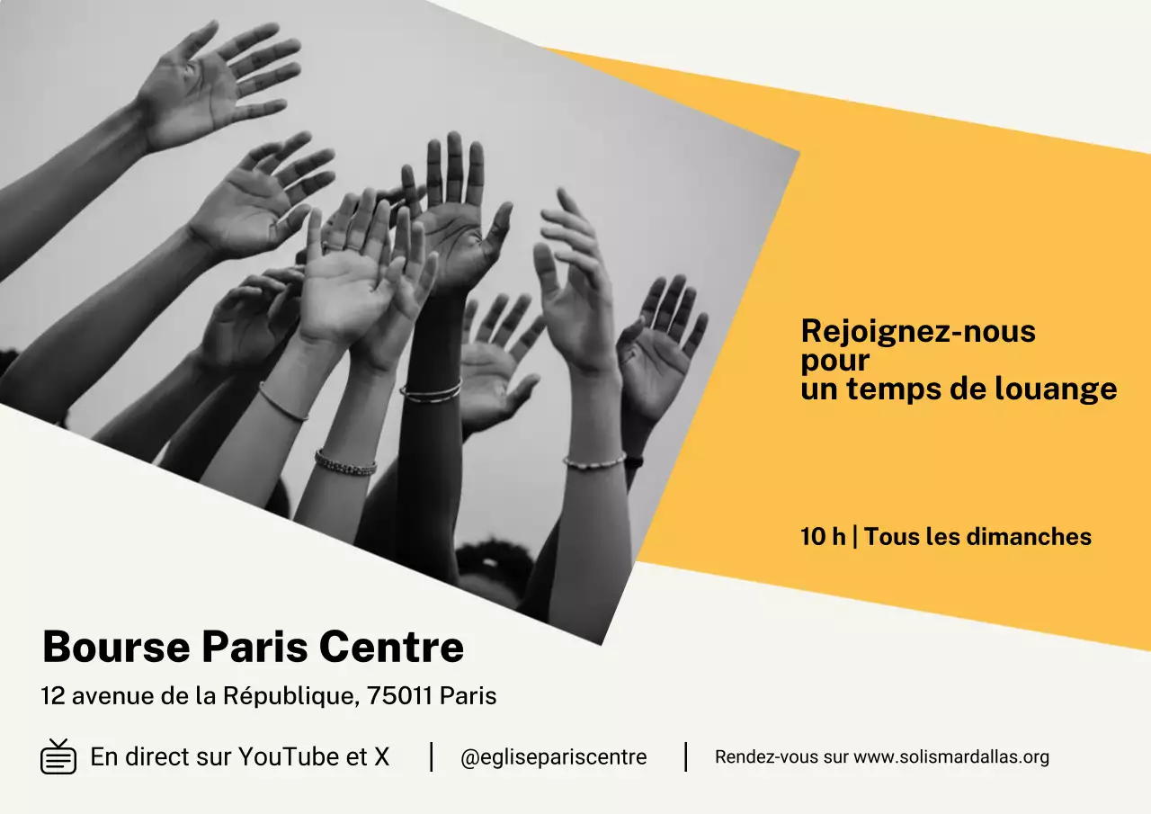 Affiche d'invitation au culte moderne jaune