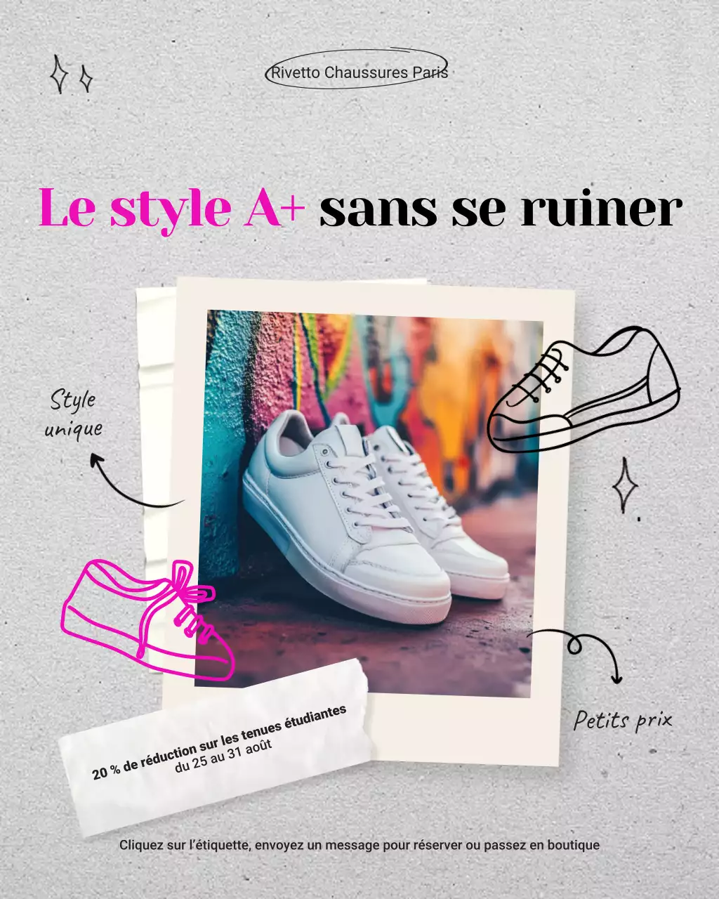 Publication Instagram de promotion de la rentrée scolaire dans une friperie vintage beige et noire