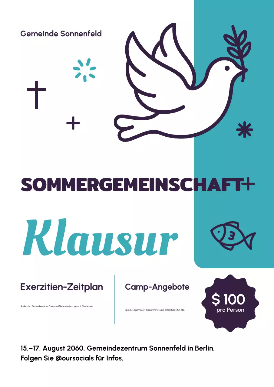 Ankündigungsplakat für moderne Community-Events in Blaugrün