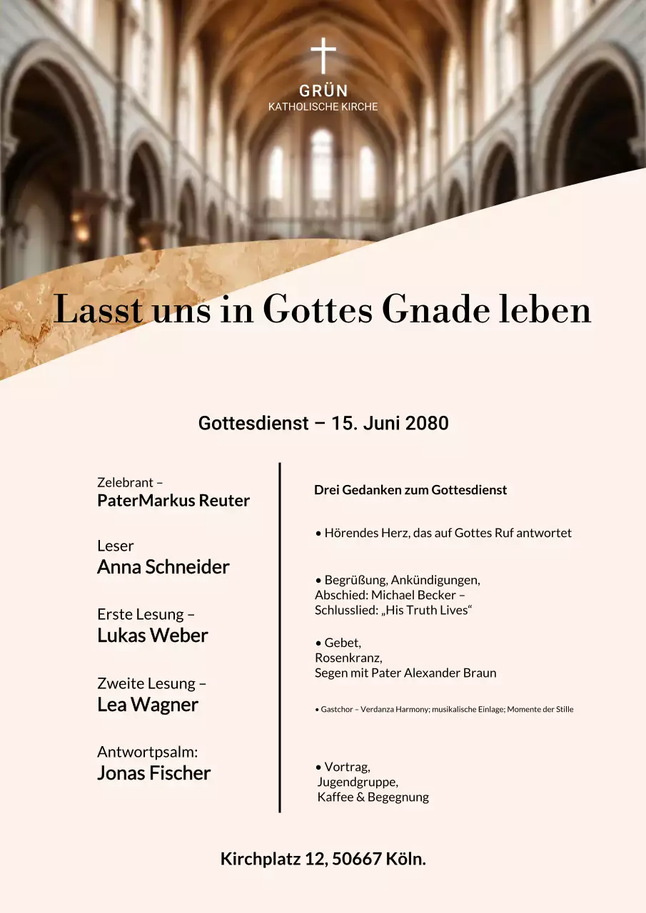 Beiges traditionelles Gottesdienst-Ankündigungsplakat