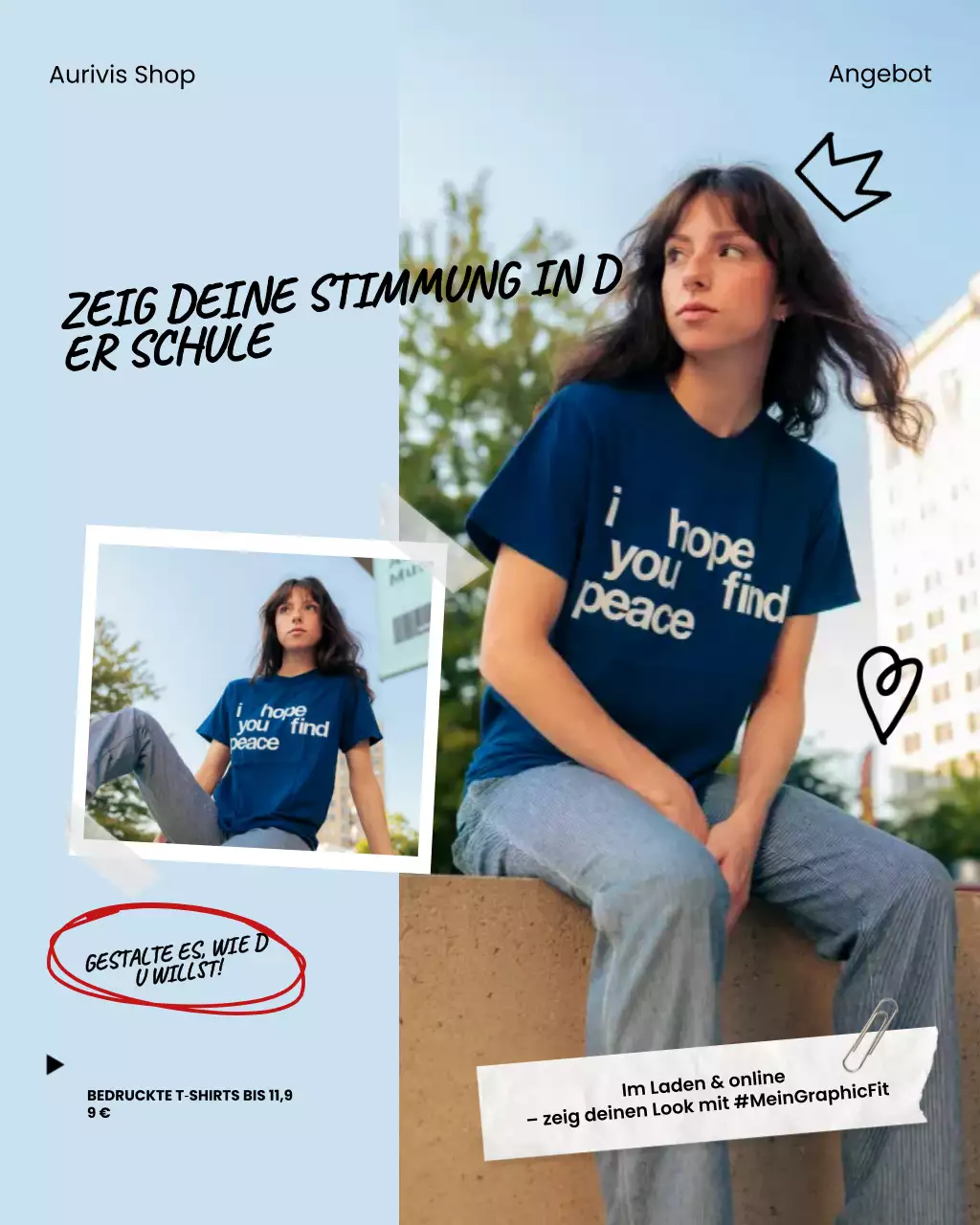 Blauer, kräftiger, verspielter Instagram-Post zur Werbung für Schulkleidung