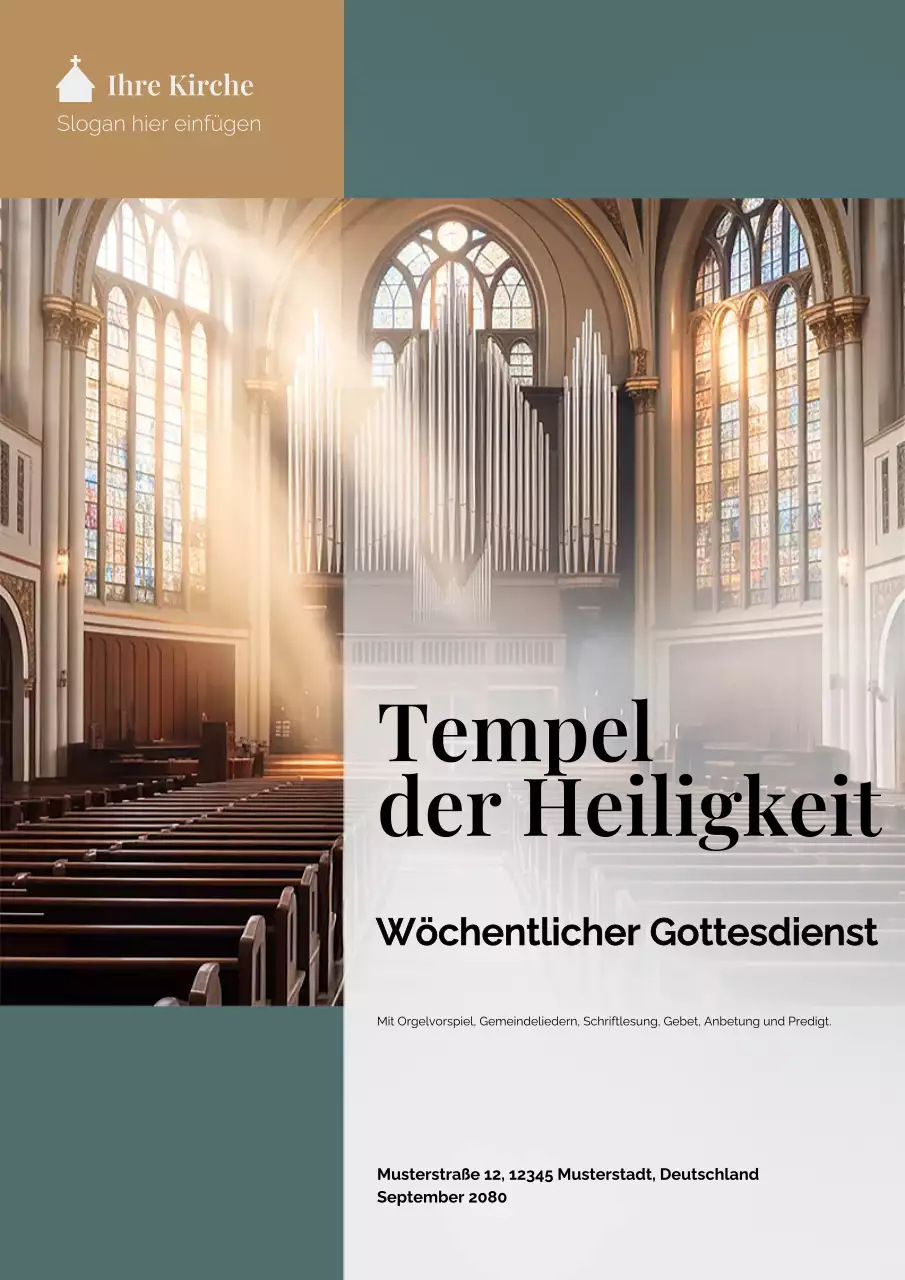 Grünes und gelbes klassisches Gottesdienst-Ankündigungsplakat