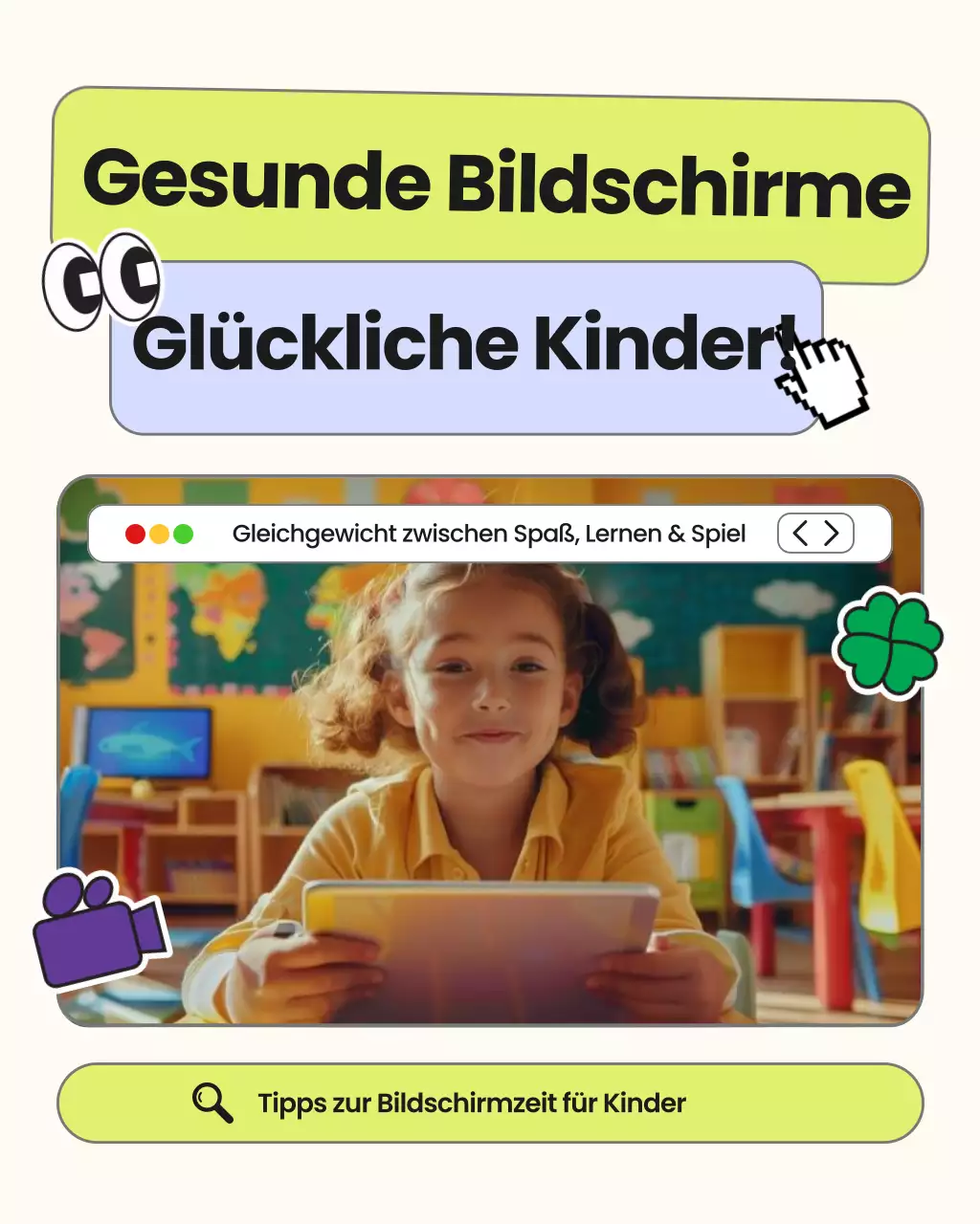 Grüner und blauer, süßer illustrierter Leitfaden zur Bildschirmzeit für Eltern auf Instagram – Karussell-Post