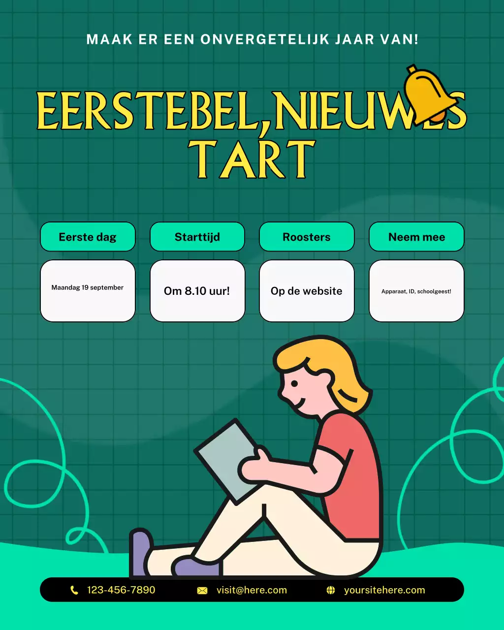 Geel en blauwgroen neon gewaagde aankondigingen voor de start van het schooljaar op Instagram