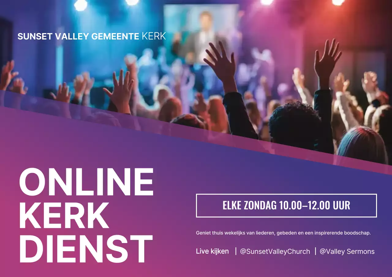 Paarse moderne poster voor eredienstaankondiging