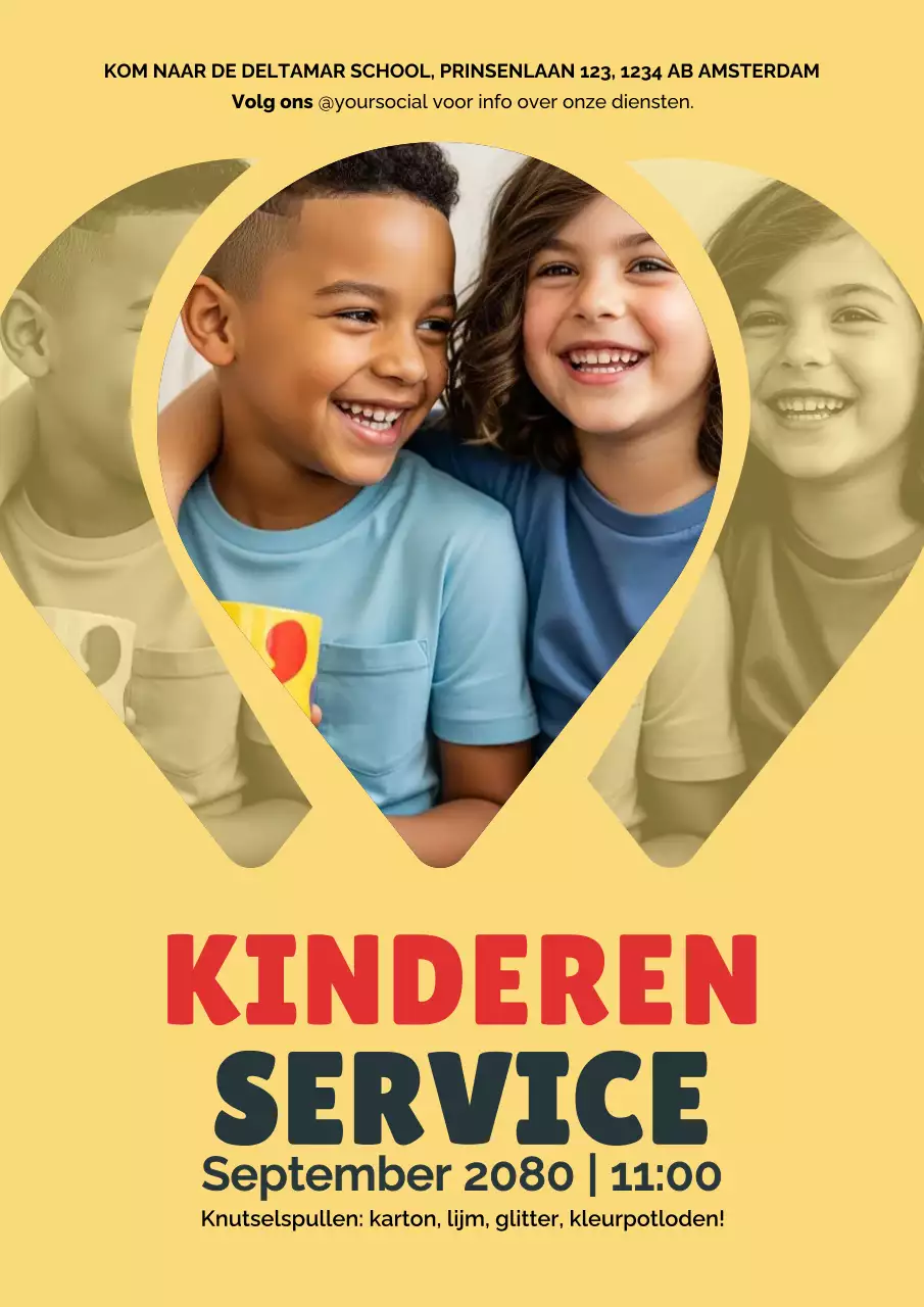 Gele poster voor aankondiging van Modern Kids-evenement