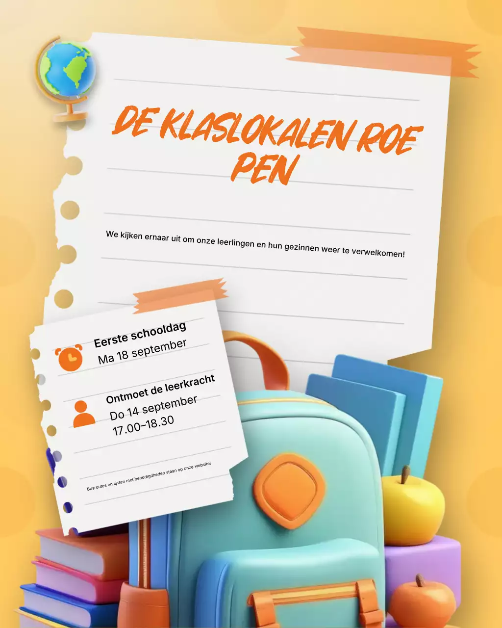 Oranje en gele 3D kleurrijke aankondigingen voor de start van het schooljaar op Instagram