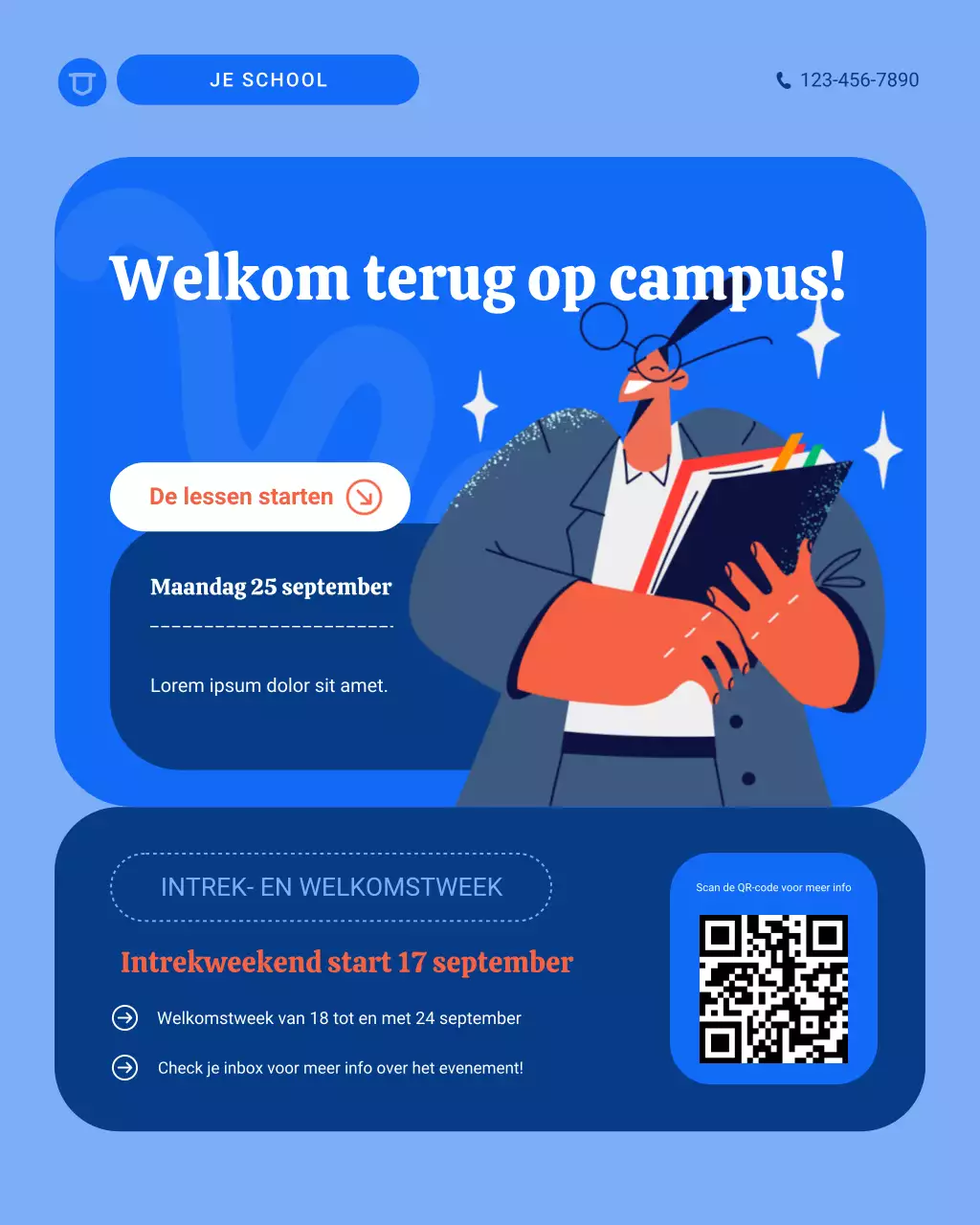 Blauwe moderne aankondigingen van de universiteit op Instagram