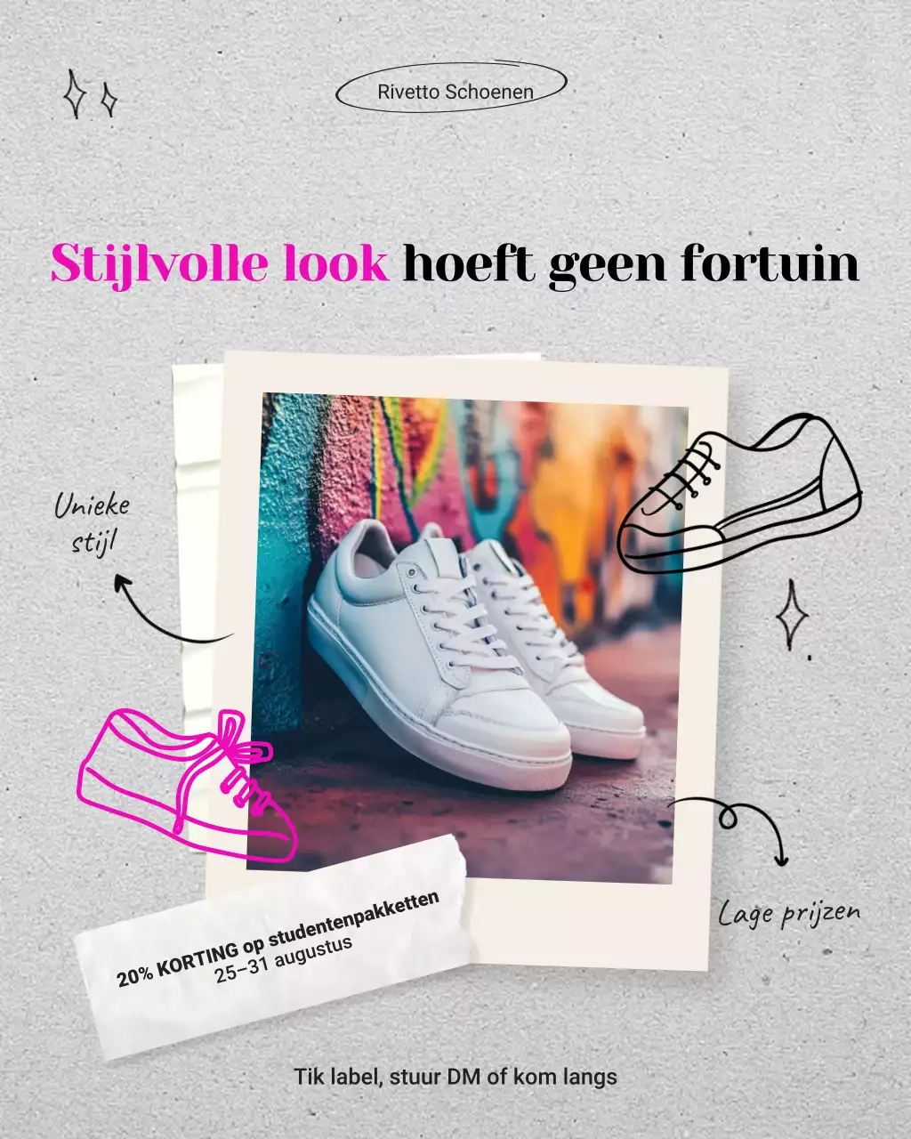 Beige en zwarte vintage illustratieve kringloopwinkel back-to-school promotie Instagram-post