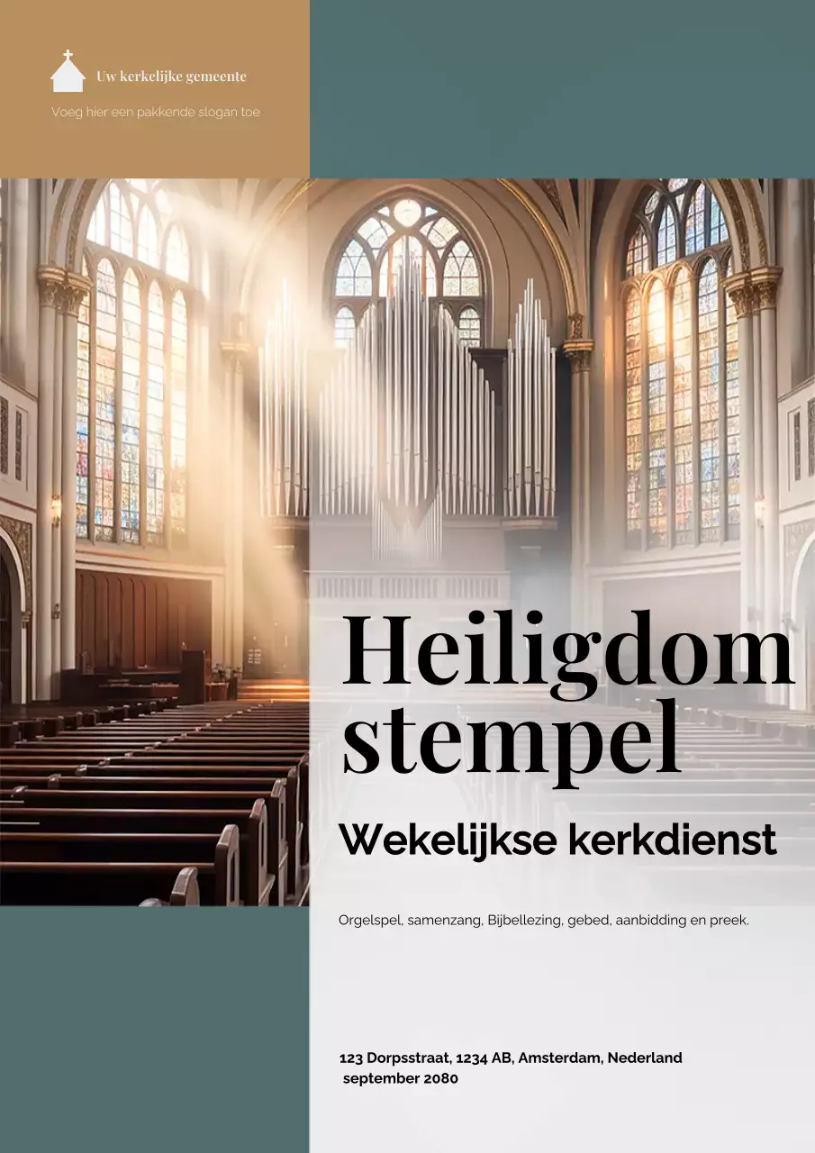 Groene en gele klassieke poster voor eredienstaankondiging