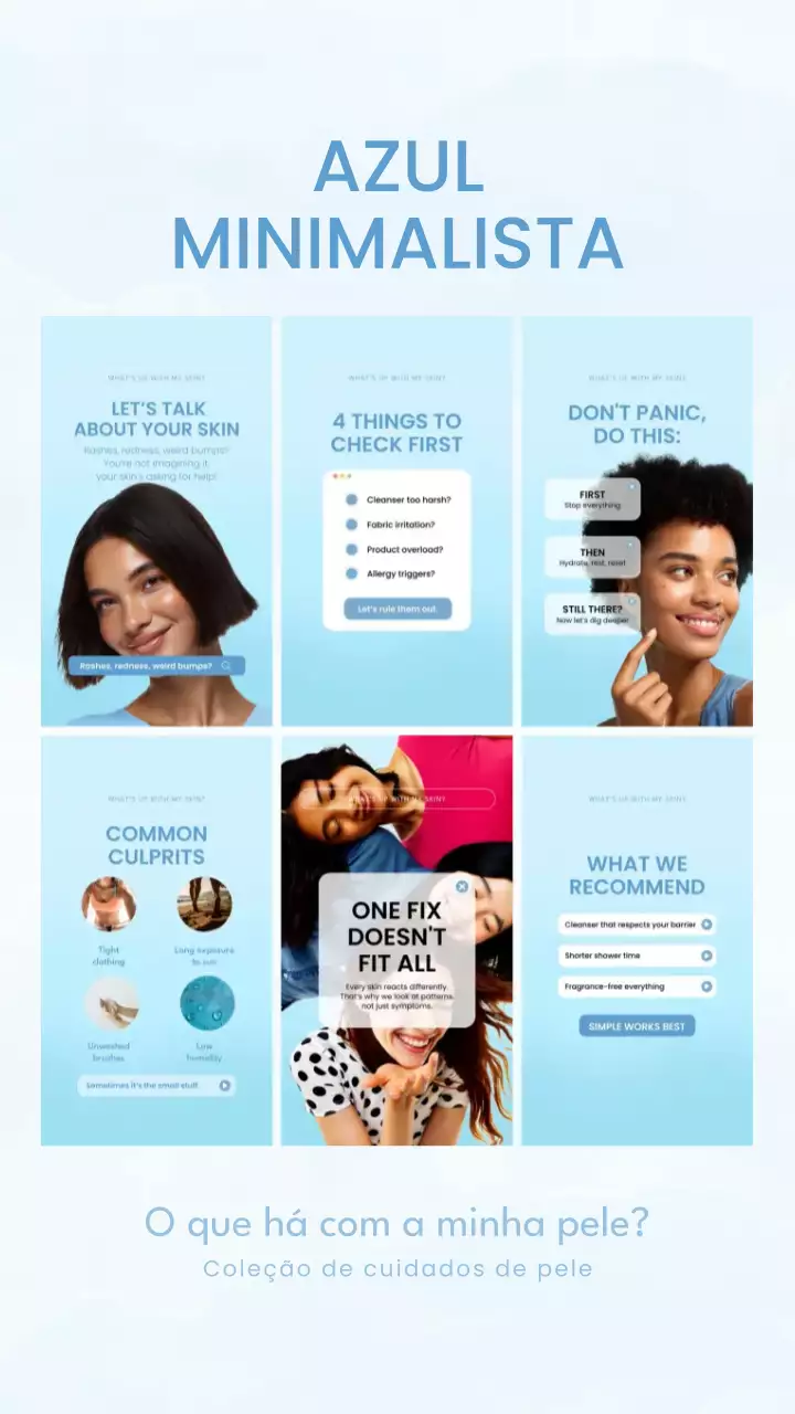 Guia de cuidados com a pele minimalista azul - postagem na história do Instagram