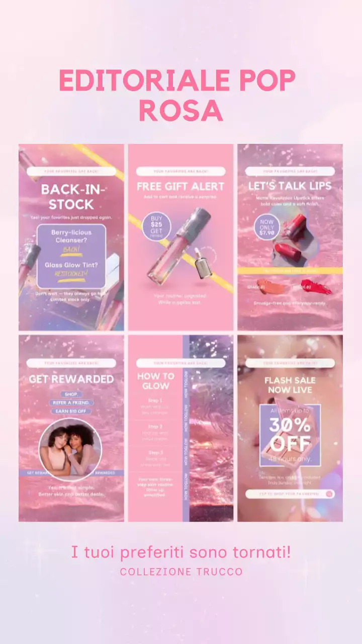 Post sulla storia di Instagram della promozione del trucco Pink Pop