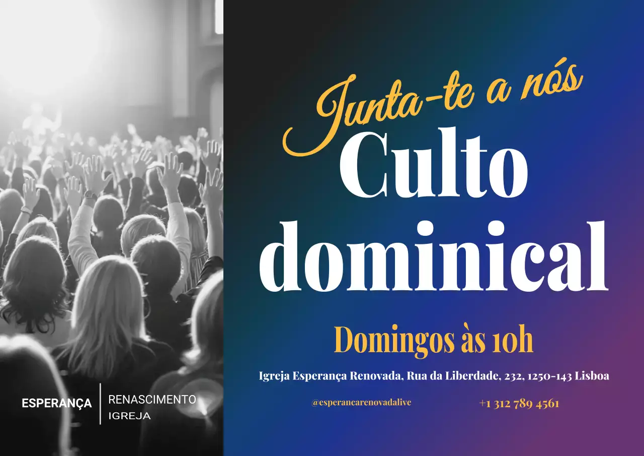Cartaz de convite para culto moderno azul