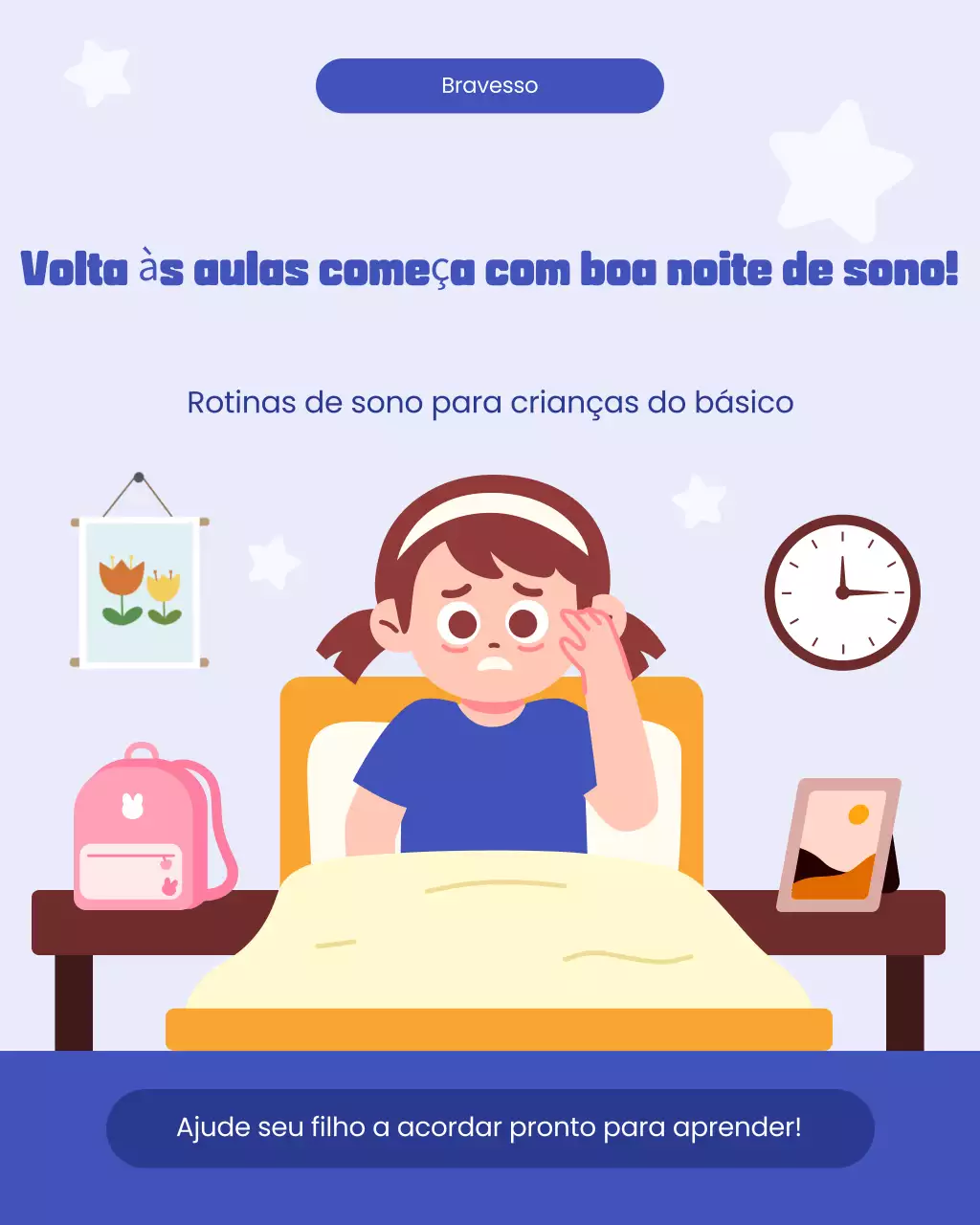 Post de carrossel do Instagram sobre orientação parental para crianças sobre sono ilustrativo em azul