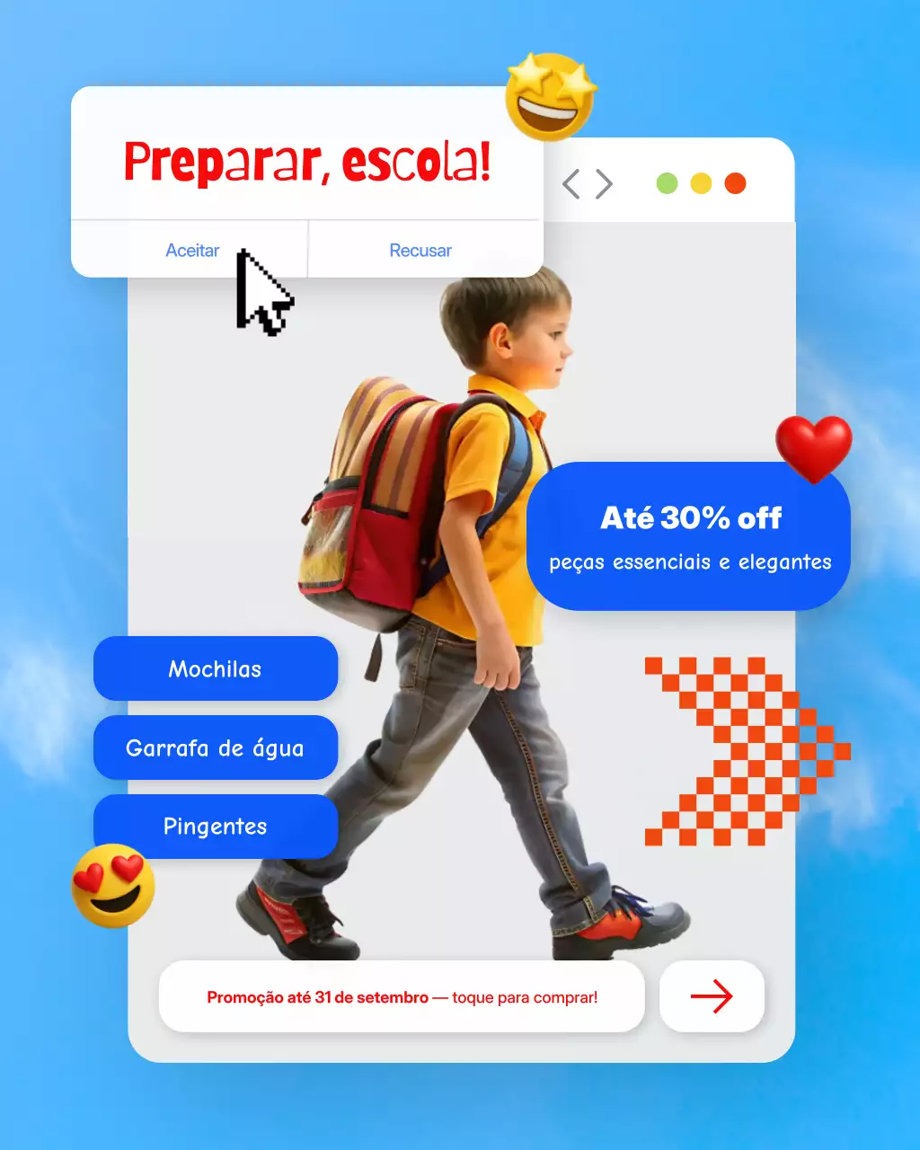 Postagem de promoção de volta às aulas moderna com UI UX em azul e branco no Instagram