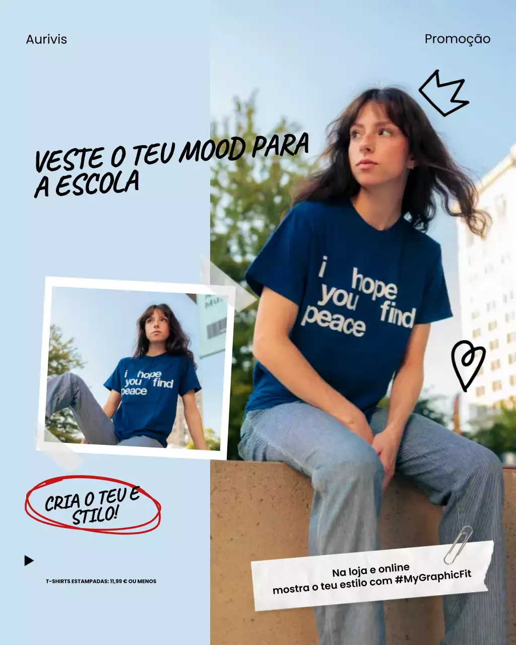 Postagem promocional de roupas divertidas e ousadas da Blue Bold para o retorno às aulas no Instagram